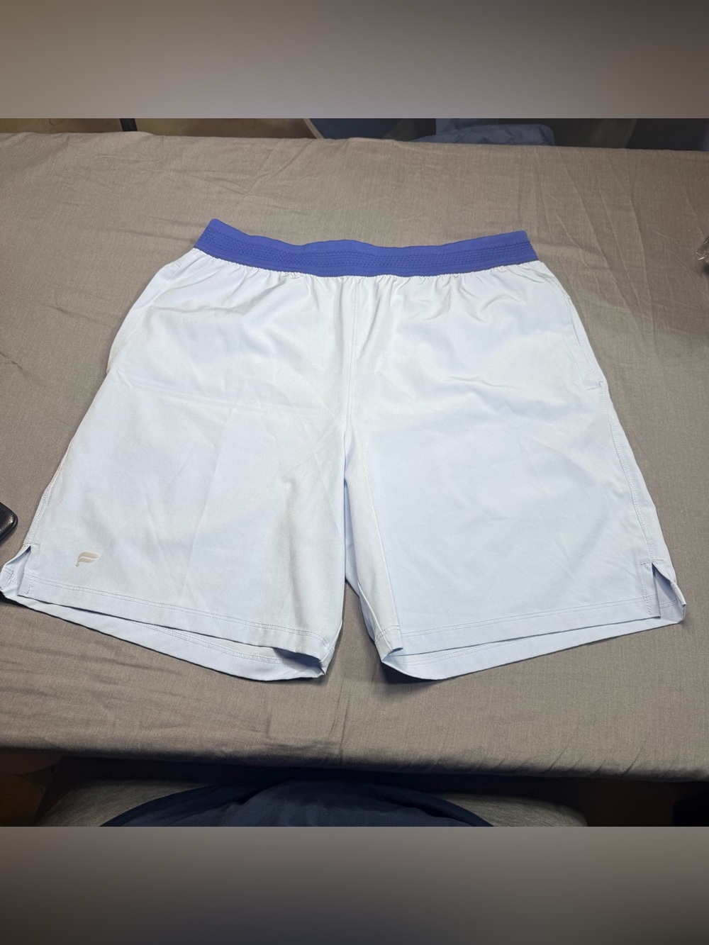Fabletics Men's Athletic Shorts in Light Blue with Blue Waistband